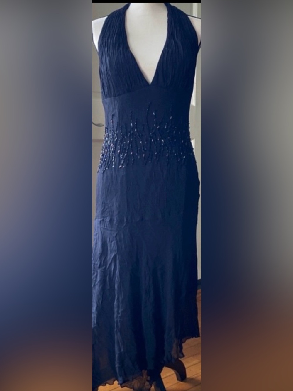 Black asymmetrical beaded vintage embellished halter maxi dress